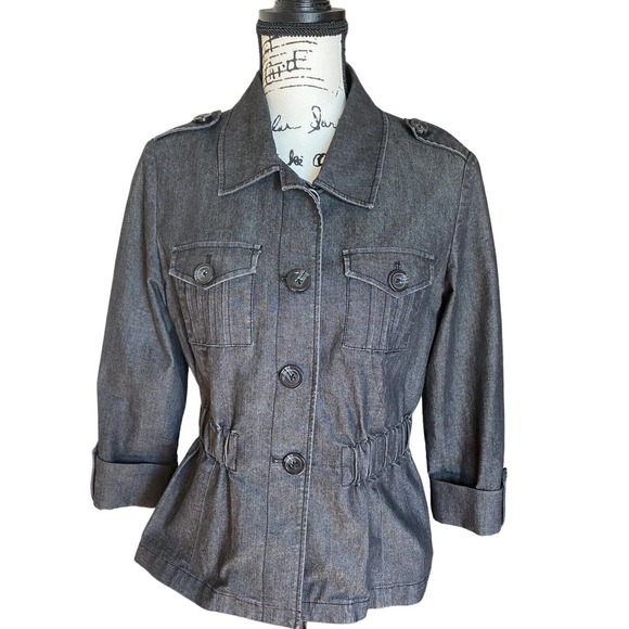 Larry Levine Jackets & Blazers - Women’s Larry Levine Size Medium Jacket Denim Cropped 3/4 Sleeves Blazer